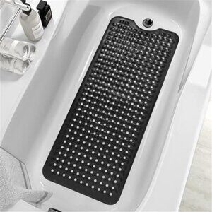 Extra Long Non Slip Bathtub Mat 40x16 Suction Cups Drain Holes Shower Mat Black
